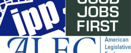 Iowa Policy Project, Good Jobs First, ALEC logos