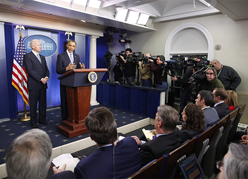 President Barack Obama and Vice President Joe Biden make a statement regarding the passage of the fiscal cliff bill / AP