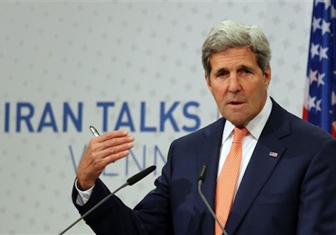 U.S. Secretary of State John Kerry speaks to the media after closed-door nuclear talks on Iran taking place in Vienna