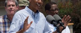 US President Barack Obama speaks after touring a flood-affected area in Baton Rouge, Louisiana, on August 23, 2016 / Getty Images