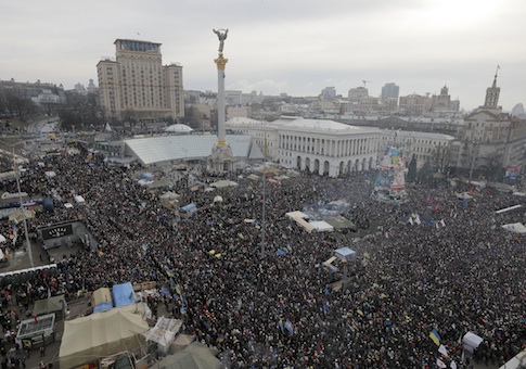 Pro-European Union activists during a rally in the Ukrainian capital Kiev's main square