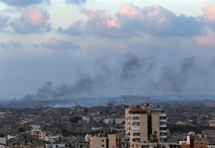 Smoke rises after an Israeli missile strike hit the northern Gaza Strip