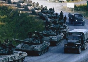 Russian tanks, soldiers