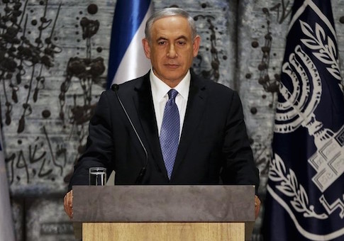Israeli PM Netanyahu speaks during a ceremony at President Rivlin's residence in Jerusalem