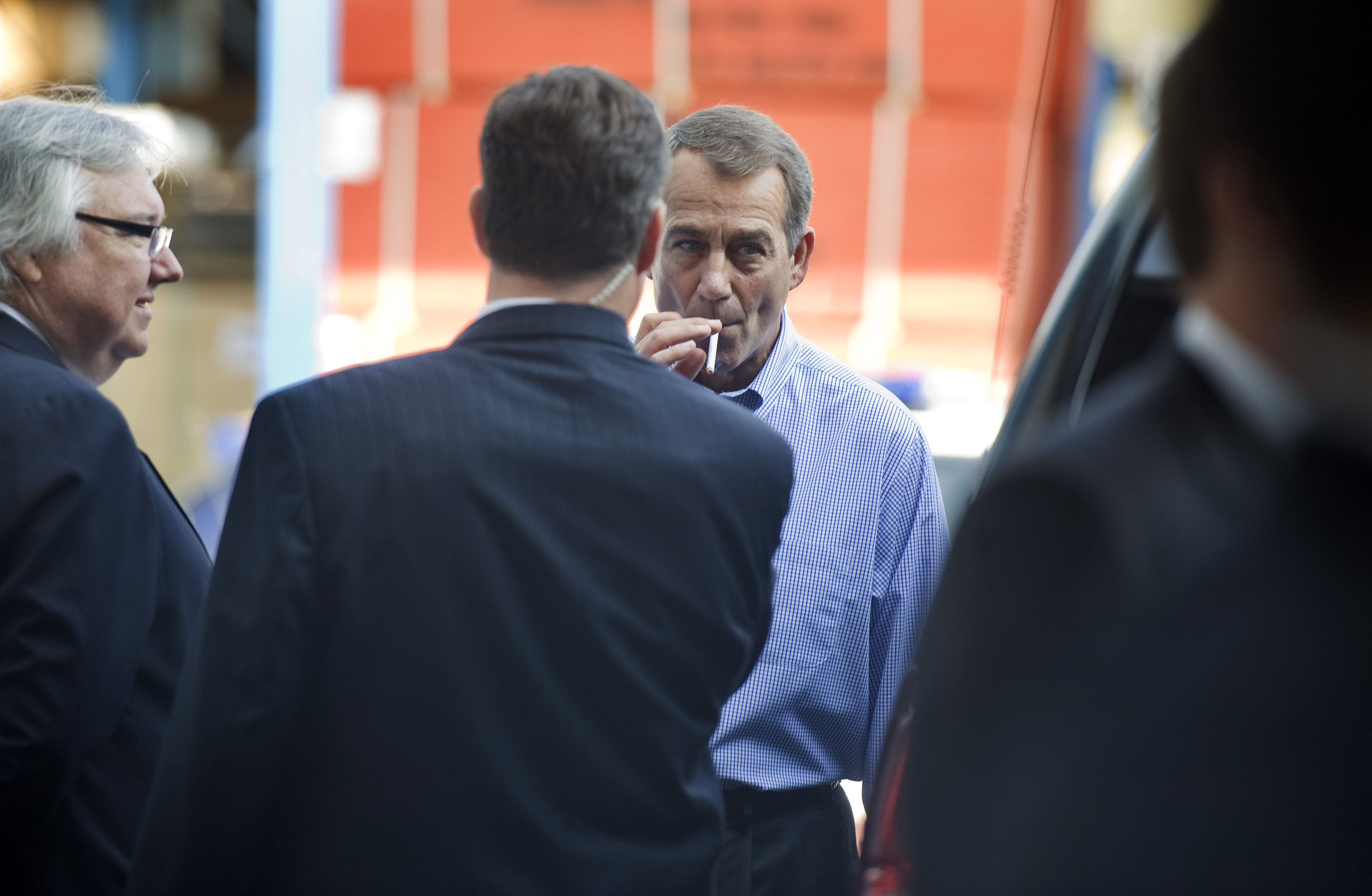 UNITED STATES - SEPTEMBER 23:  House Minority Leader John Boehner, R-Ohio, smokes a cigarette after a news conference outside of Tart Lumber Company in Sterling, Va., were they unveiled "A Pledge to America," a governing agenda devised by House Republicans for the 111th Congress.  (Photo By Tom Williams/Roll Call via Getty Images) (CQ Roll Call via AP Images)