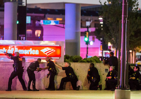 Dallas Police respond after shots were fired at a Black Lives Matter rally in downtown Dallas