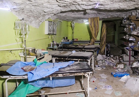 A picture taken on April 4 shows destruction at a hospital room in Khan Sheikhun, a rebel-held town in the northwestern Syrian Idlib province, following a suspected toxic gas attack