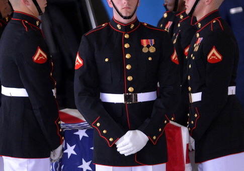 U.S. Marines during the transfer of remains ceremony / Getty Images
