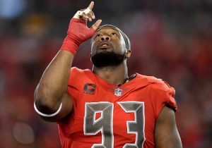 Tampa Bay Buccaneers defensive tackle Gerald McCoy (93) during an NFL football game against the Patriots. (Photo by Roy K. Miller/Icon Sportswire via Getty Images)