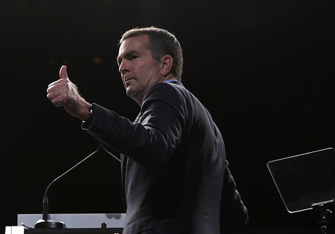 Virginia Lieutenant Governor Ralph Northam holds a thumbs up during a campaign event at the Greater Richmond Convention Center October 19, 2017 in Richmond, Virginia. Northam is running against Republican Ed Gillespie to be the next governor of Virginia. / Getty Images