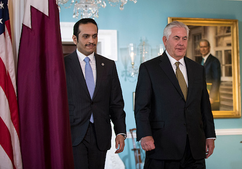 U.S. Secretary of State Rex Tillerson exits a brief media availability before his meeting with Qatari Foreign Minister Sheikh Mohammed Bin Abdulrahman Al Thani