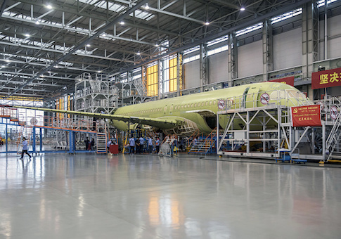 A Commercial Aircraft Corp. of China Ltd. (Comac) C919 aircraft stands under assembly