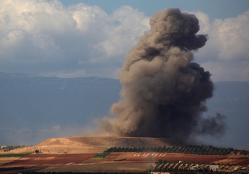 Smoke rises near the Syrian village of Kafr Ain