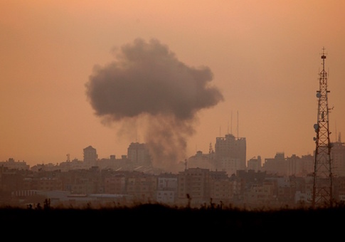 Smoke billows from a targeted neighbourhood in Gaza City during an Israeli airstrike on the Hamas-run Palestinian enclave