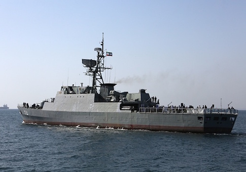 An Iranian navy warship in the Strait of Hormuz