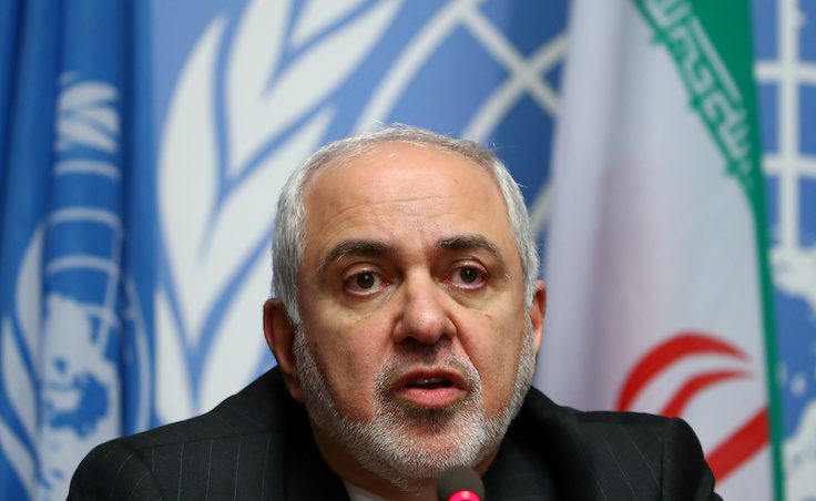 Iran's FM Mohammad Javad Zarif attends a news conference in Geneva