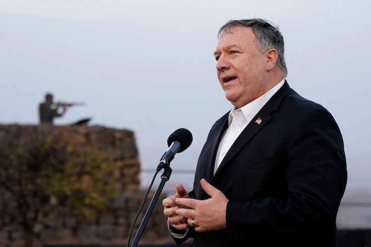 Secretary of State Mike Pompeo speaks following a security briefing on Mount Bental