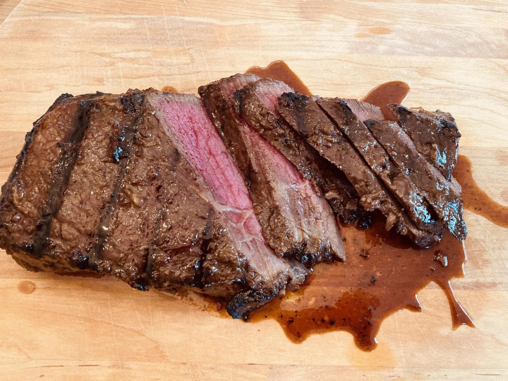 Whole Foods London broil, Chris Kimball's recipe, served rare